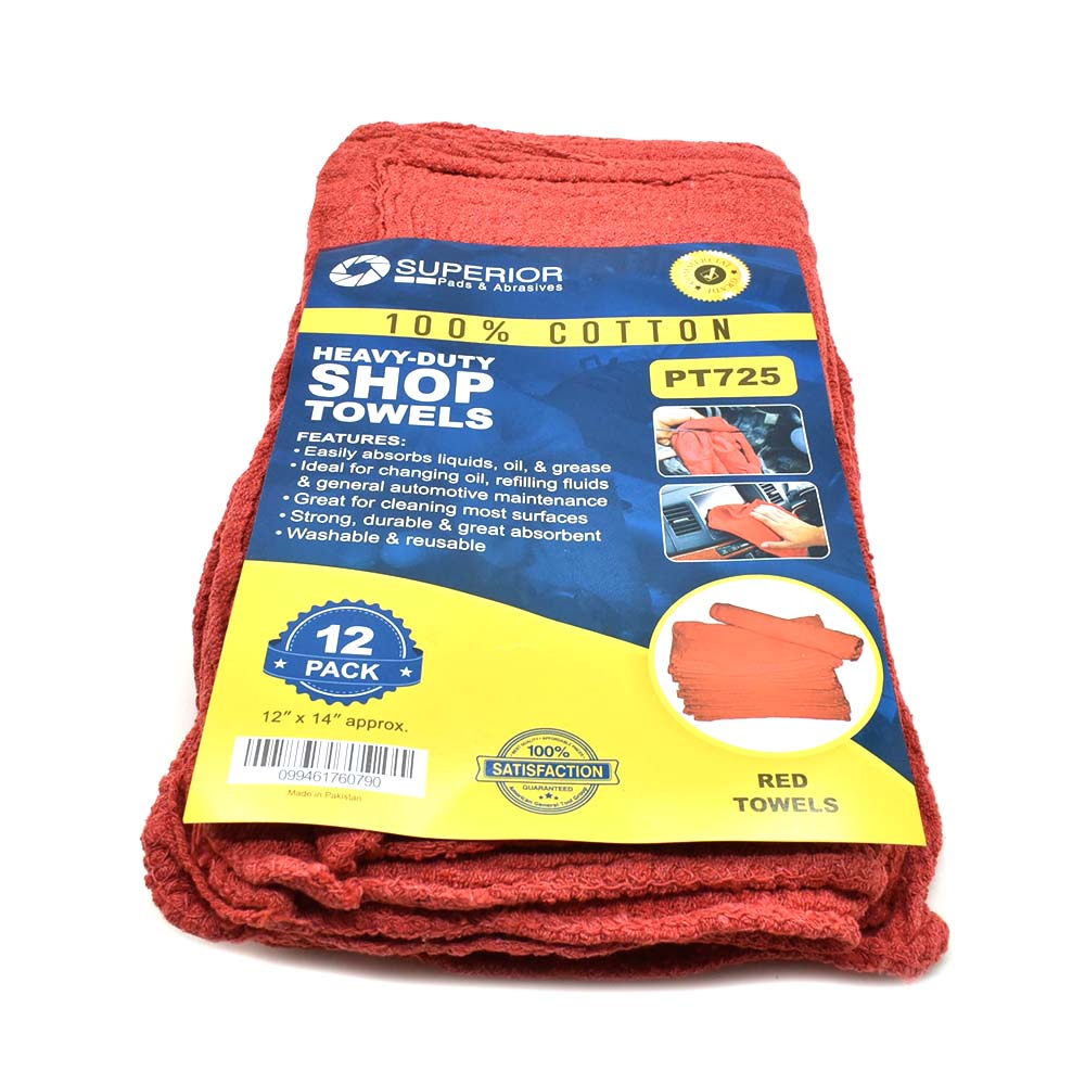 PT725 12 Inch x 14 Inch Red Shop Towel - 100% Cotton - 12/Pack - Bild 7 von 7