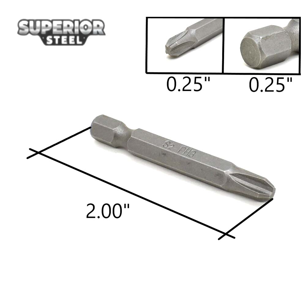 BP203D-25PK 3# Phillips Head Power Screwdriver Bits - 2 Inch Long - 6mm Dia - Picture 6 of 6